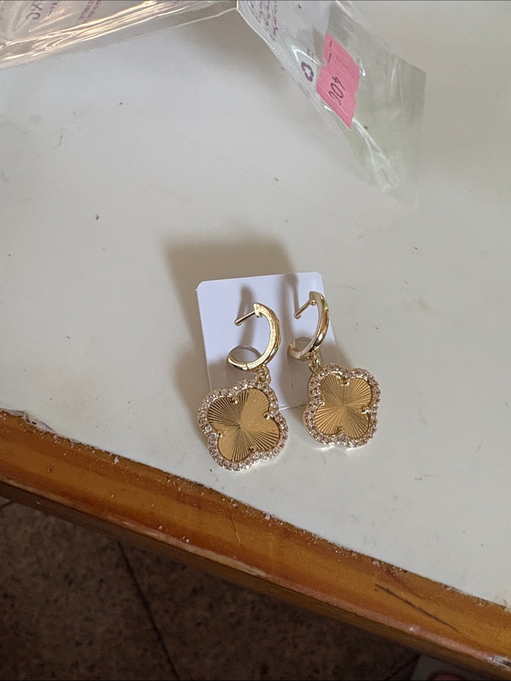 Gold Clover Drop Hoop Earrings - Women Jewelry